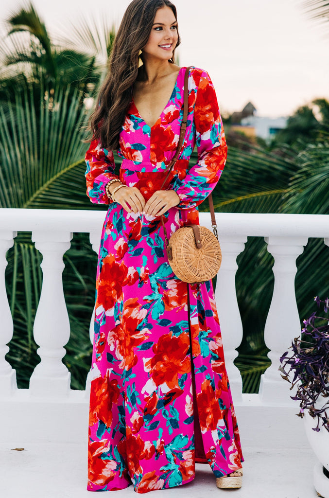 Fuchsia Pink Floral Maxi Dress – Shop ...